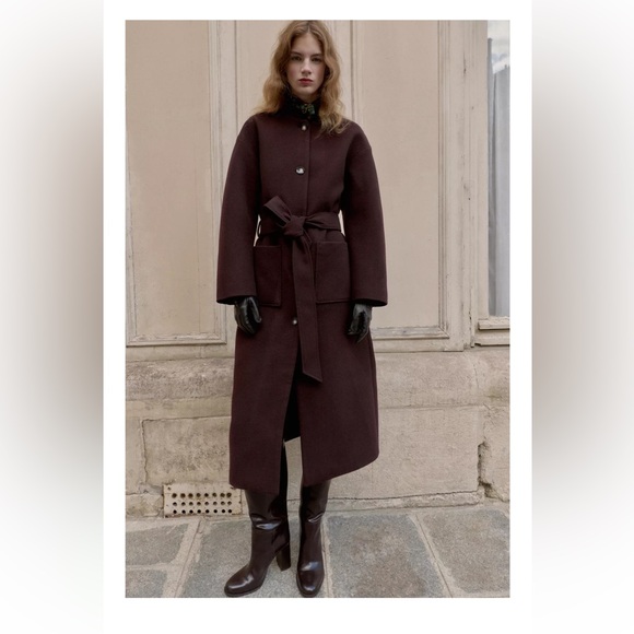 Zara Jackets & Blazers - Elegant Dark Brown Coat with Belt